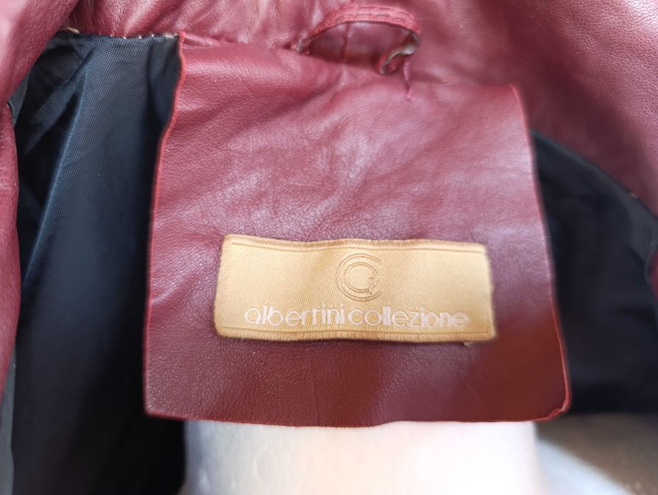 Шкіряна куртка жіноча Albertini Collezione з хутром бордова 50-52 (XL)