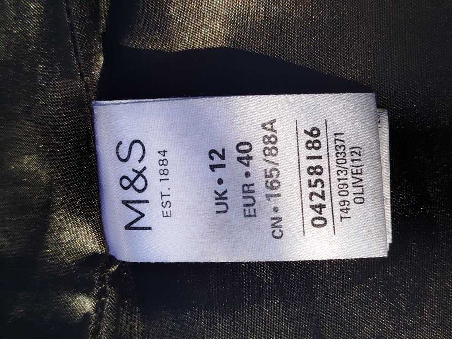 Zielony khaki krótki płaszcz dwurzędowy z wełną M&S L 40
