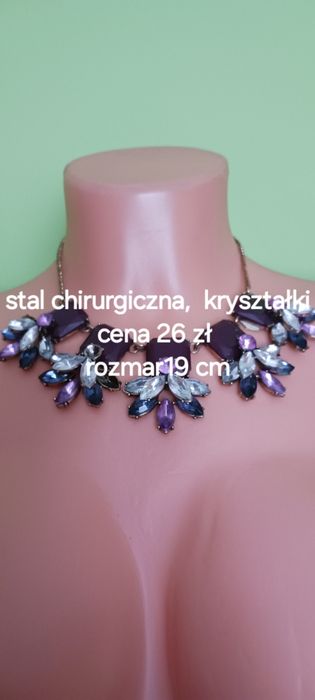 Fioletowo- srebrna kolia z kryształkami