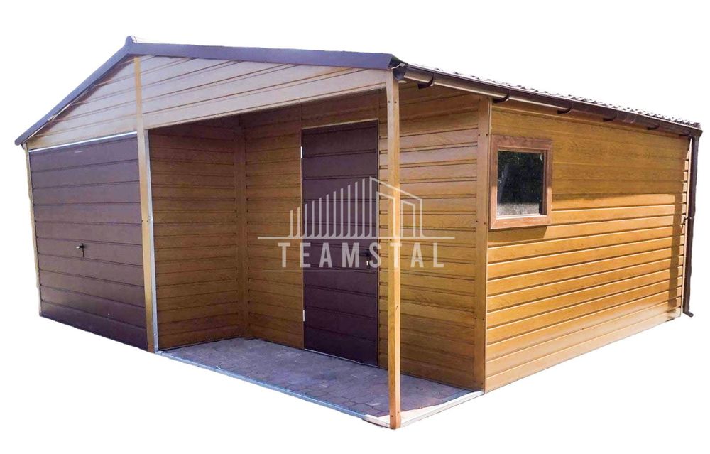 GARAŻ BLASZANY 6m x 6m dwuspad Brama + drzwi okno wnęka TS316 6x6