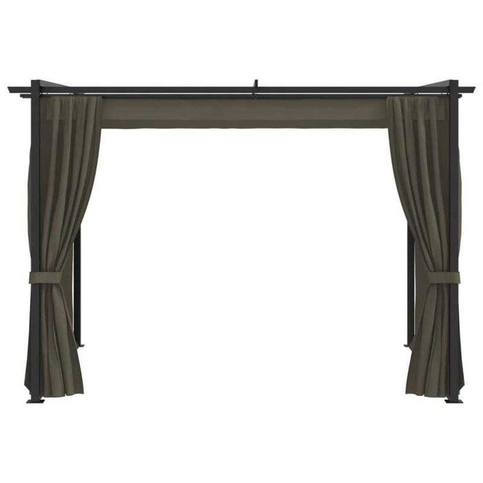 Gazebo com Cortinas 3x3 m – Cinzento Acastanhado