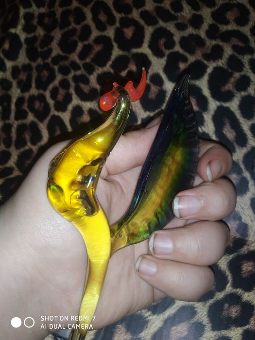 Сувенир из цветного стекла статуэтка птица петух фигурка півень скло