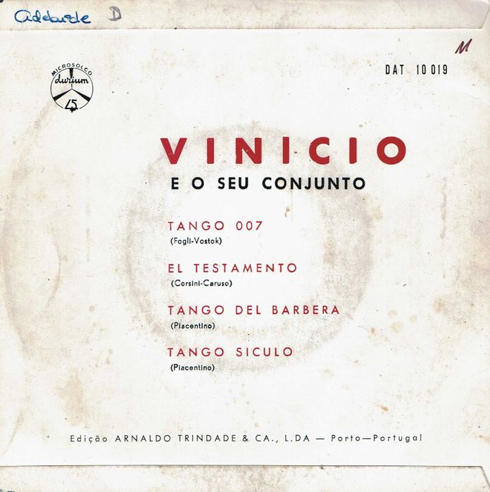 Vinicio  e o seu conjunto– Tango 007 - Vinil 45 Rpm