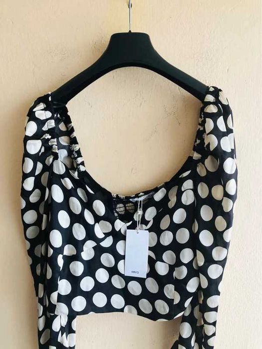 Mango - nowy top, crop top w groszki (L/XL)