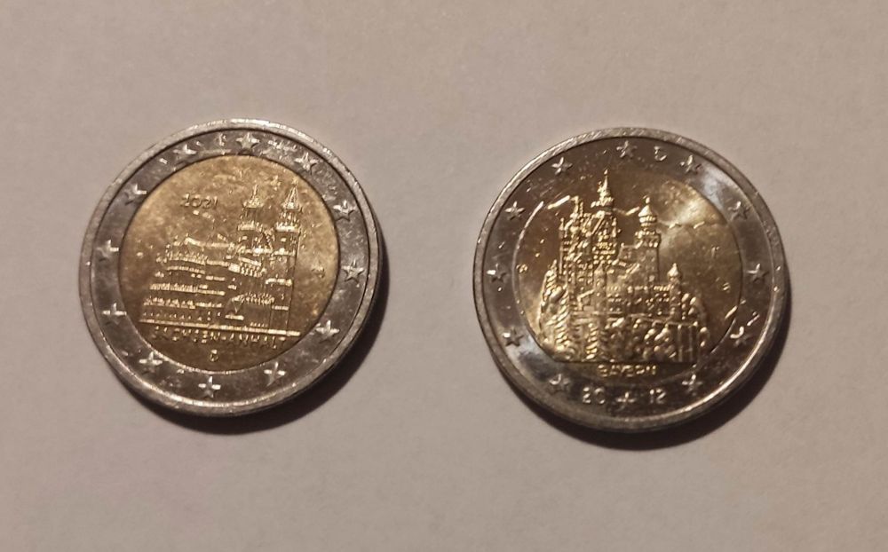 Conjunto 6 moedas 2€ comemorativas (2 Espanha, 2 França e 2 Alemanha)