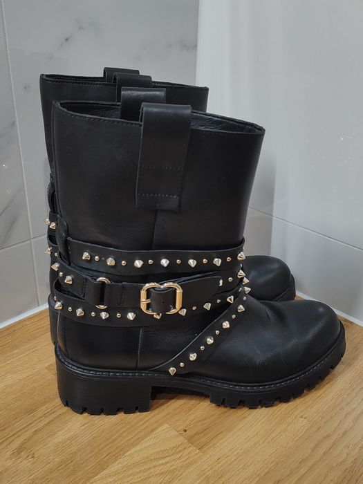 Twinset Milano skóra naturalna Botki motocyklowe