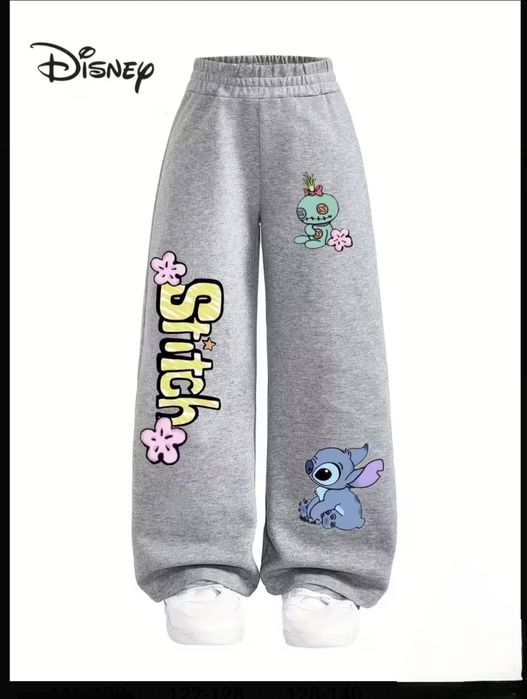 Spodnie dresowe szerokie ze stitch sticz lilo aplikacja ozdoba  siwe