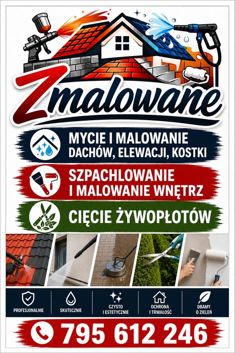 Malowanie dachów Mycie kostki Przycinanie żywopłotów
