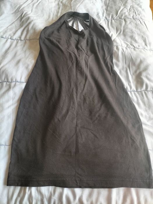 Vestido M/L juto algodão pérolas nas costas