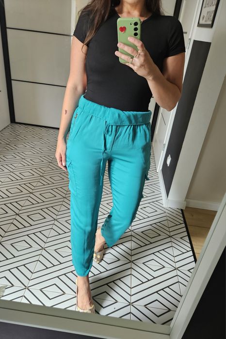 O ZARA bojówki turkusowe damskie spodnie – stylowe cargo pants M/ L
