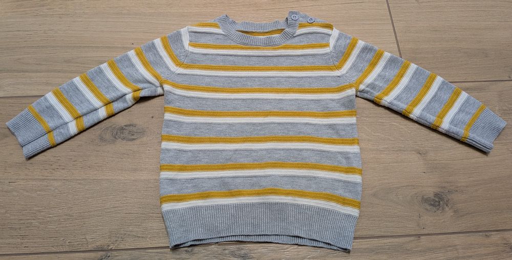 Matalan 80 86 sweter sweterek szary miodowy w paski dla chłopca