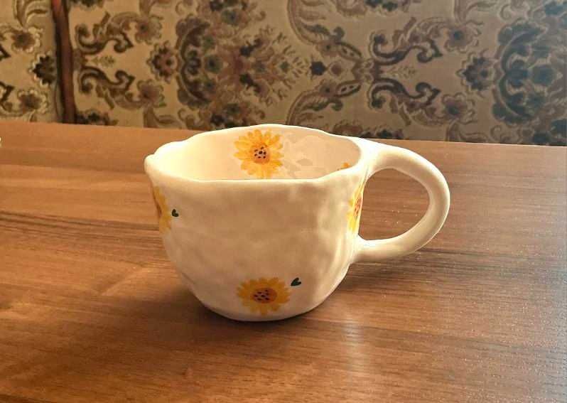 Filiżanka ceramiczna słoneczniki Hand Made ręcznie robiona, 200 ml