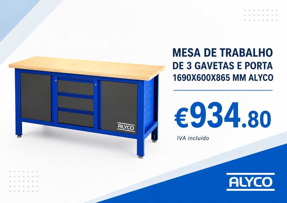 MESA DE TRABALHO DE 3 GAVETAS E PORTA 1690X600X865 MM ALYCO