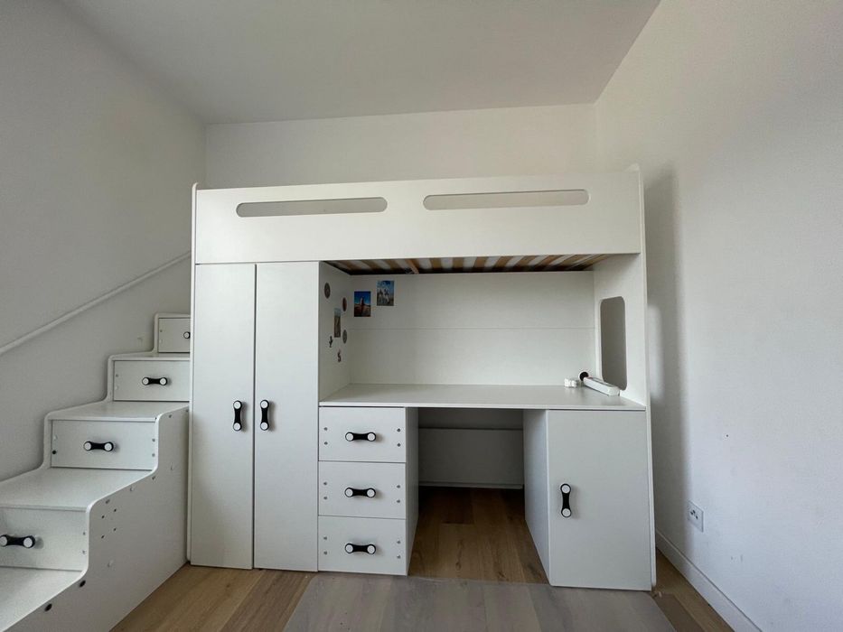 Łóżko piętrowe MAX 4 z materacem + biurko i szafa 3w1