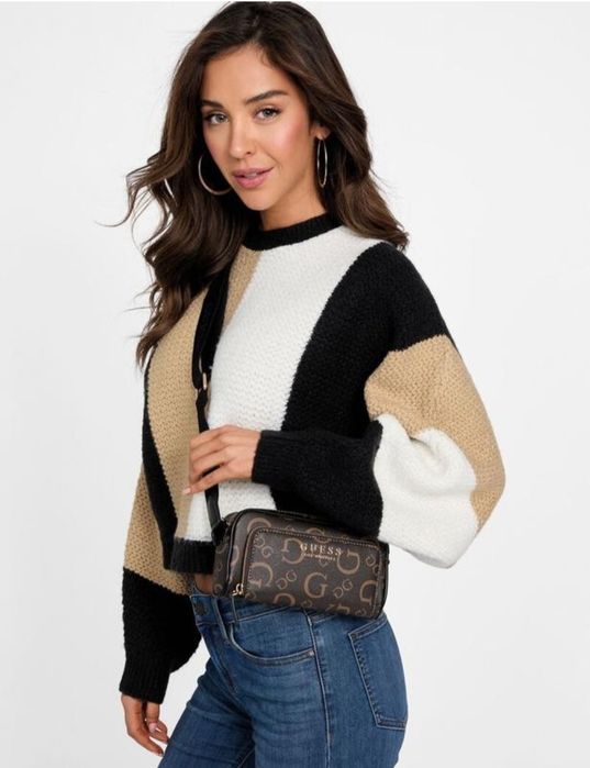 Сумка GUESS saffron mini top zip crossbody brown. Оригінал