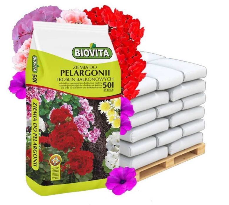 Ziemia do Pelargonii 50l BIOVITA - zestaw Paleta 48 worków DOSTAWA GRATIS