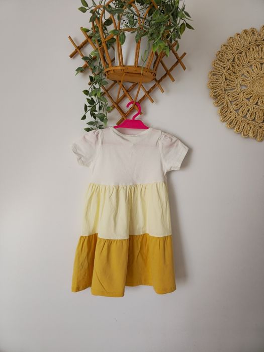 Sukienka żółta kolorowa krótki rękaw babydoll H&M 98