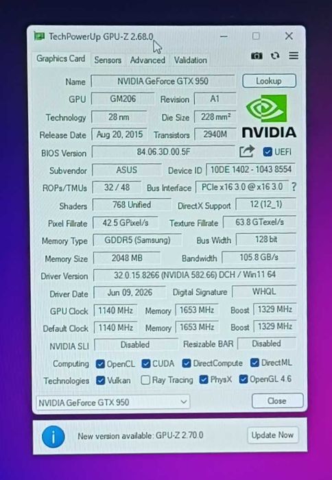 Відеокарта Nvidia Asus GTX950 Гарантія 60 днів