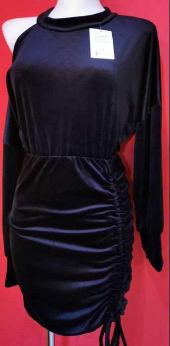 Sukienka sukieneczka welur aksamit  zamsz marszczenia hoker S/M/L