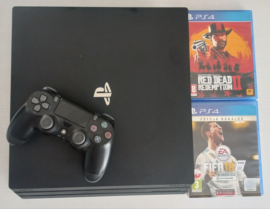 PS4 pro 1TB, pad, gry, kable
