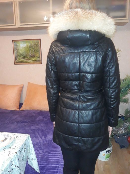 Фирменная кожаная куртка / Кожаное пальто дублёнка ARES