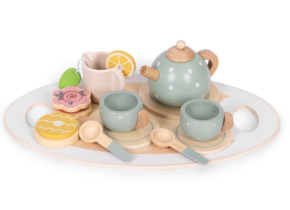 Drewniany Zestaw Do Herbaty Dzbanek Filiżanki 14 Elementów Ecotoys