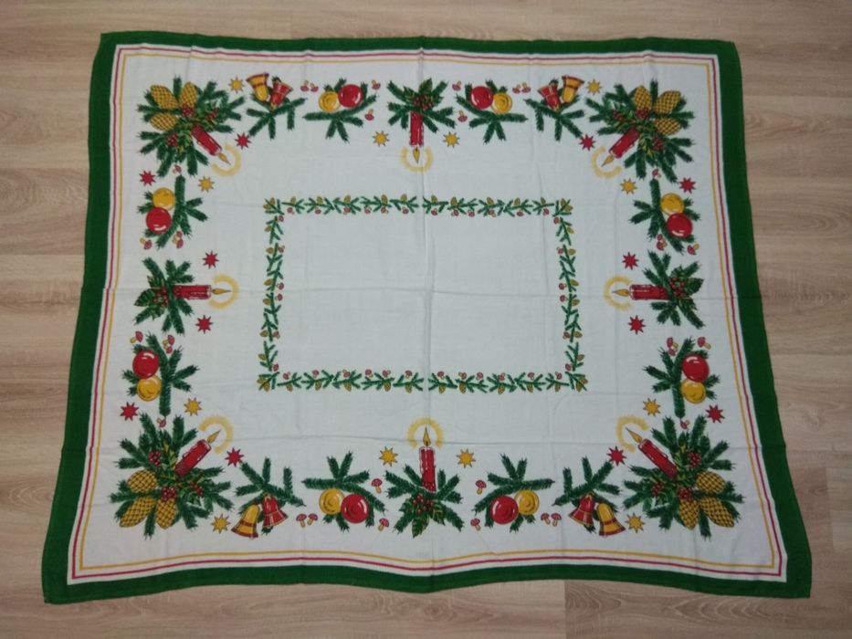 PRL Bawełniany obrus świąteczny