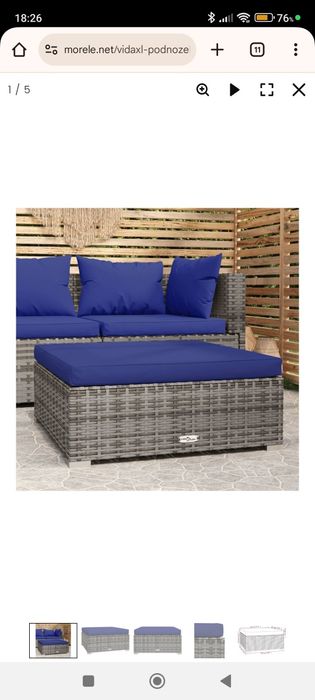 Podnóżek ogrodowy z poduszką, szary, 70x70x30 cm, polirattan