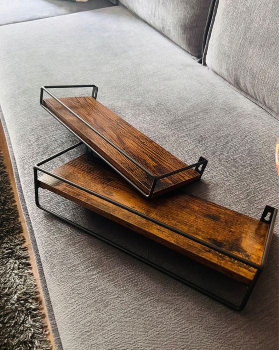 Zestaw 2 półek ściennych LOFT z drążkiem vintage drewniano-metalowych