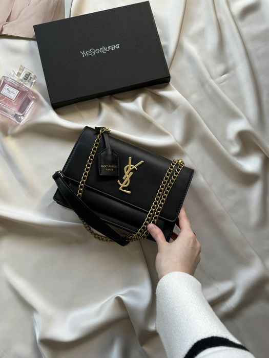 Сумка YSL чорна кроссбоди женская сумка Saint Laurent клатч на цепочке