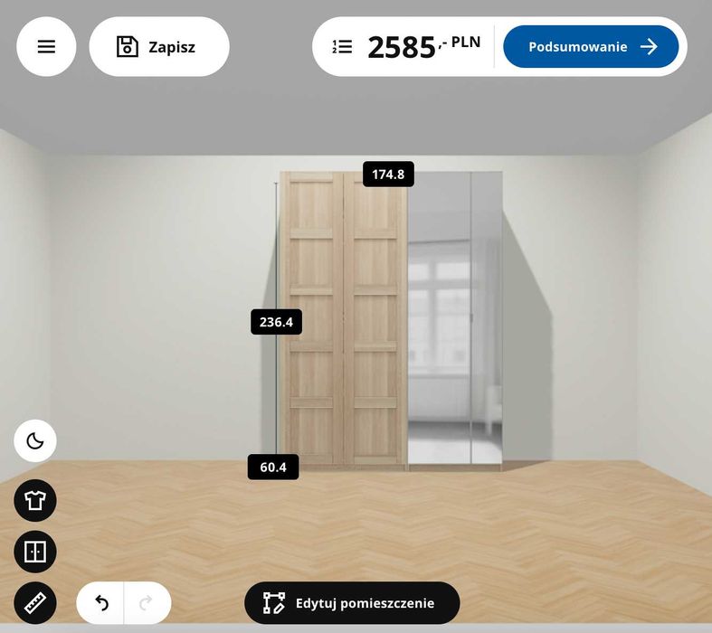 Szafa IKEA PAX dąb bejcowany na biało 236x175x58