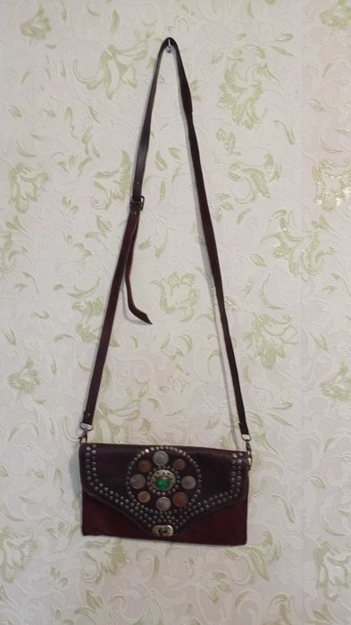 Сумка кожаная с настоящими монетами ручная работа