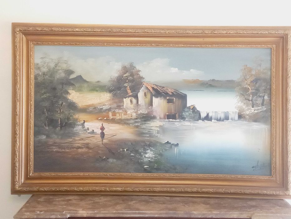 Quadro pintura a óleo, tema rural 129 x 79 cm