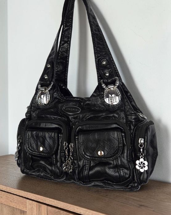 Czarna Torebka cargo na co dzień Y2K Multi Pocket Vintage Grunge Shoulder Bag alternative avantgarde