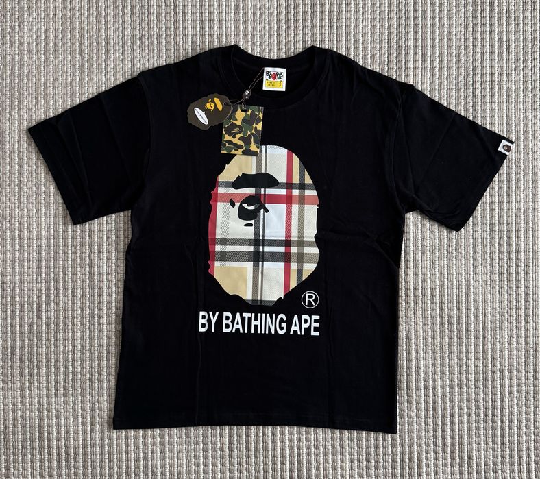 Nowa Oryginalna Koszulka Bape x Burberry Tee | Bluzka BAPE T-shirt | Damska Męska Dziecięca Unisex Koszulka z małpą A Bathing Ape | Czarna Rozmiar M