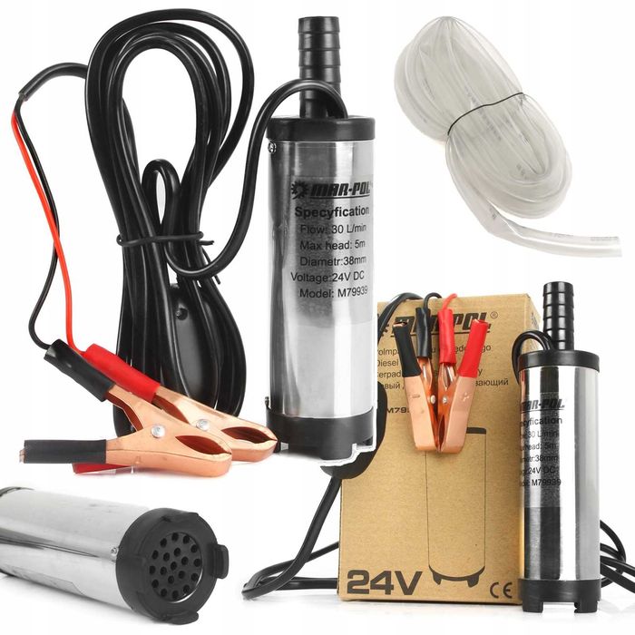 Паливний насос + ШЛАНГ, 24В 38 мм безшумна НЕРЖАВІЮЧА СТАЛЬ M79939