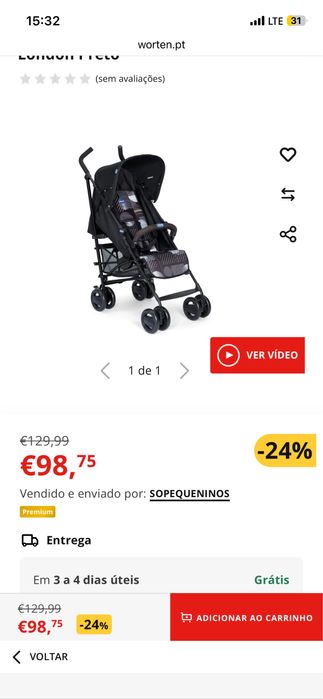 Carrinho de Bebé Individual CHICCO London Preto