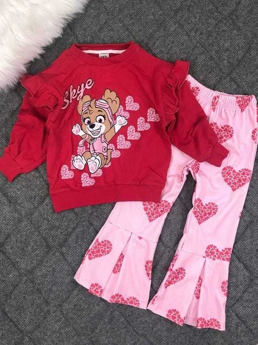 Komplet SKYE bluza dzwony serca czerwony 128