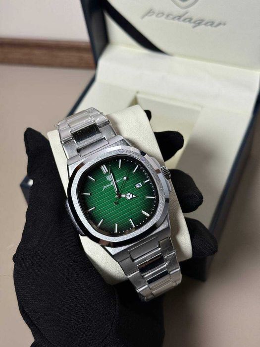 Чоловічий годинник Poedagar Nautilus срібні, зелений циферблат