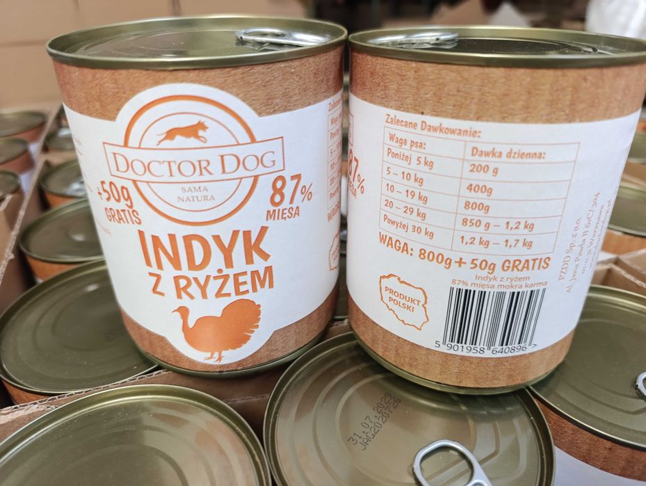 Doctor Dog Indyk z ryżem 850 g - 24 puszki