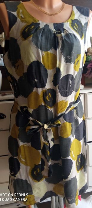 H&M sukienka 110 cm pachy 46 limonka szary modal wiskoza grochy biuro