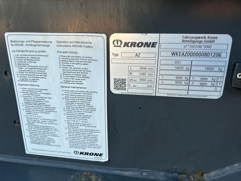 Krone Bdf Przyczepa / Podkontenerowa / Pod Kontener / Opony