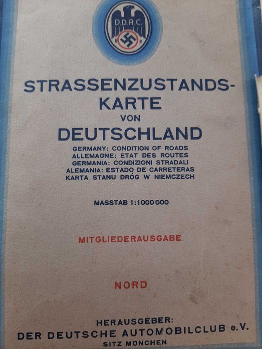 оригинальная  планшетная карта  автодорог европы 1936 год. 3 рейх.