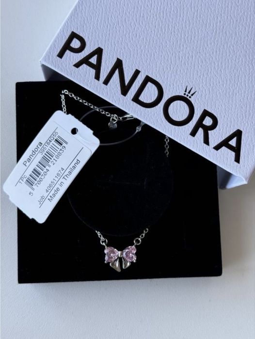 Жіноче срібне намисто з рожевим бантиком pandora пандора