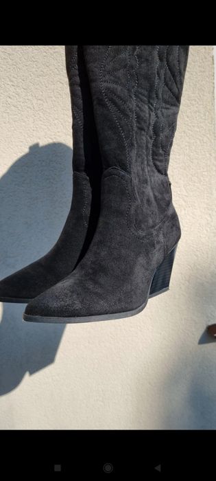 Kowbojki damskie 38 zamszowe czarne haftowane