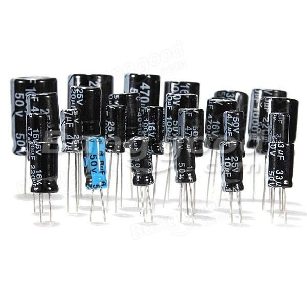 100 condensadores electrolíticos 0.1uf a 1000uf 10v 16v 25v 35v 50v