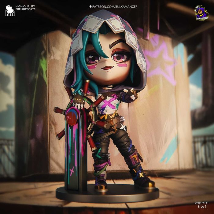 Figurka Chibi Jinx, Arcane, League of Legends, Ręcznie Malowana