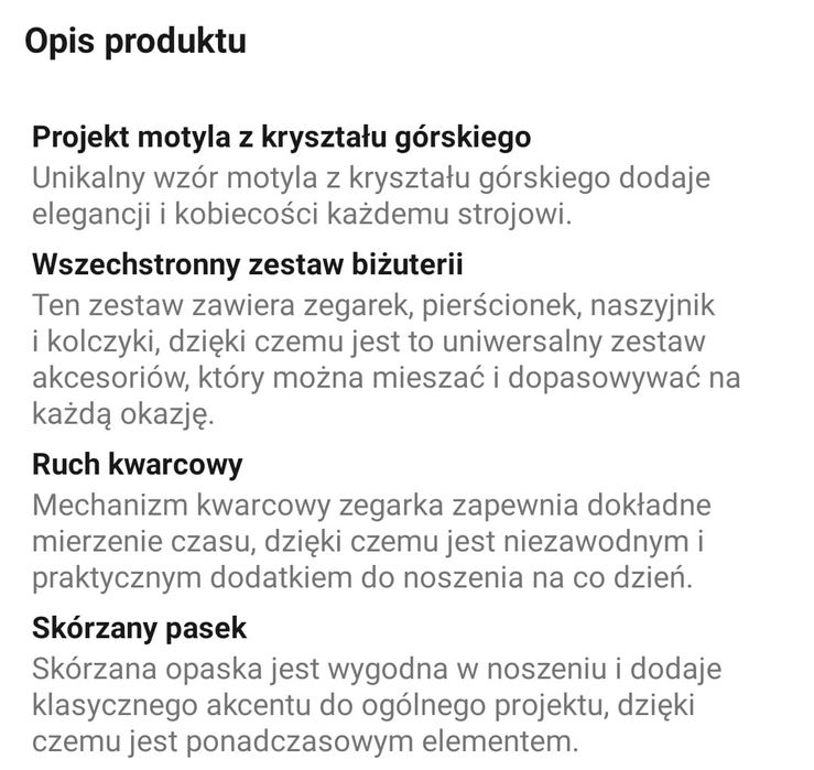 Zegarek motyle komplet