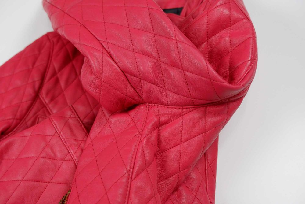 Куртка косуха кожаная натуральная стеганная укороченная розовая xs