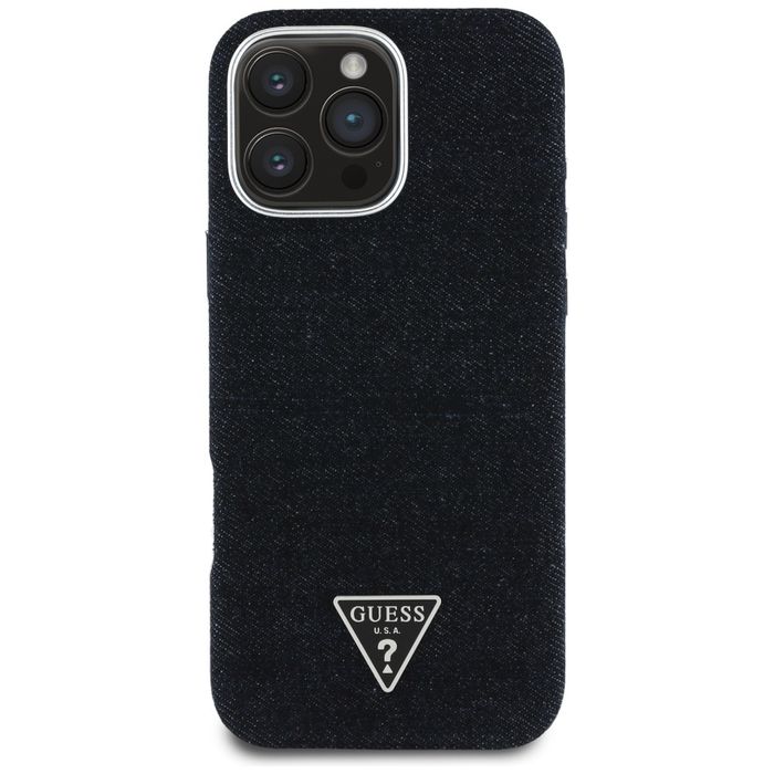 Etui Guess Denim Triangle Logo MagSafe do iPhone 16 Pro Max czarny